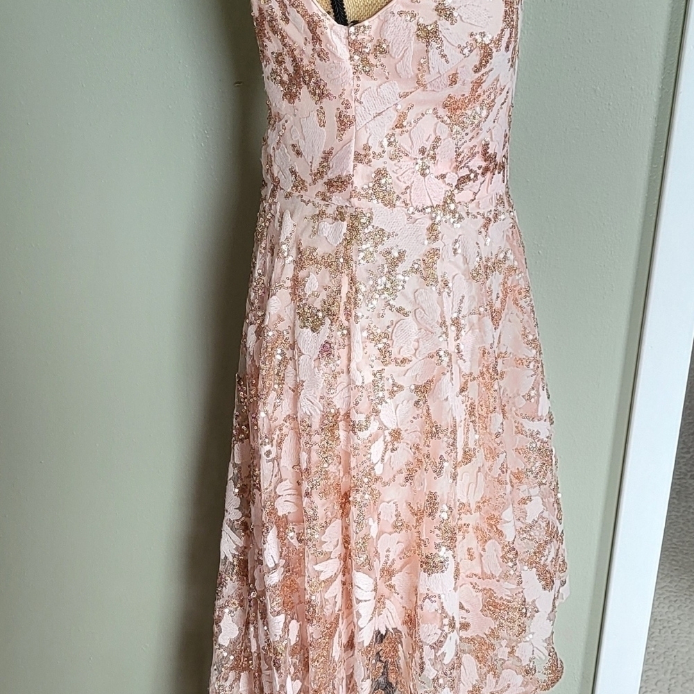 Eliza J Blush Embroidered Sequined High Low Evening Gown - Picture 5 of 6
